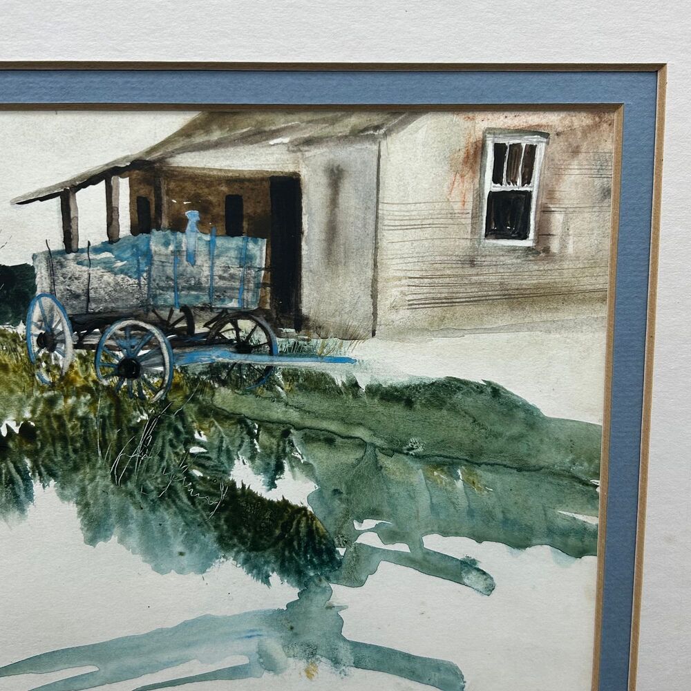 Christine York Original Watercolor Landscape Painting Old Shack and Wagon (A)